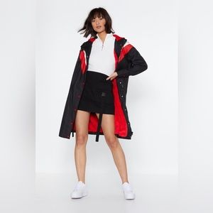 Nasty Gal- Navy & Red Rain jacket with fuzzy lining by Elle White - Sz M